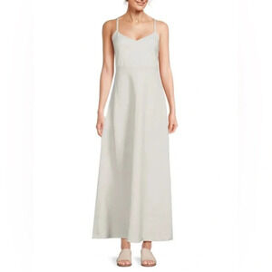 Theory NWT Haranna Cross-Back Dress in Linen Blend Mélange Light Grey Size 10